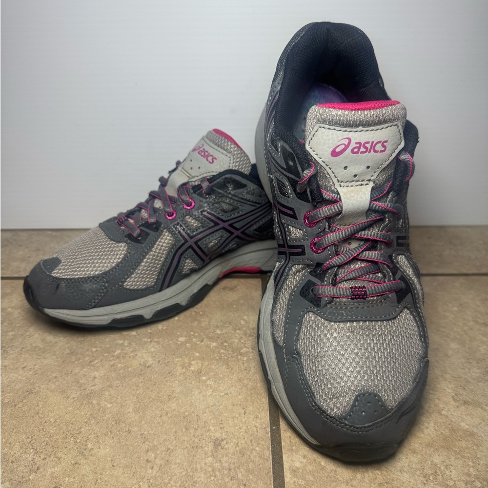 Asics Gel-Venture 6 Athletic Lace Up Shoe Womens Size 8.5 T7G6N Gray Pink Black
